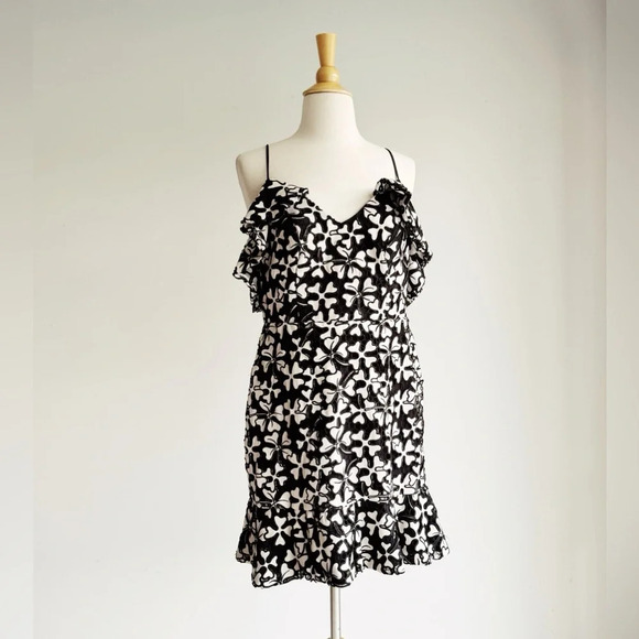 KARINA GRIMALDIBlack and White Ruffle Martha Lace Mini Dress6